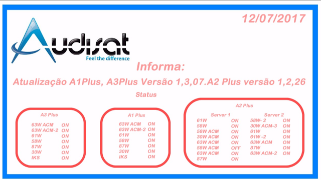Atualização Audisat A3 Plus V1.3.07 12/07/2017